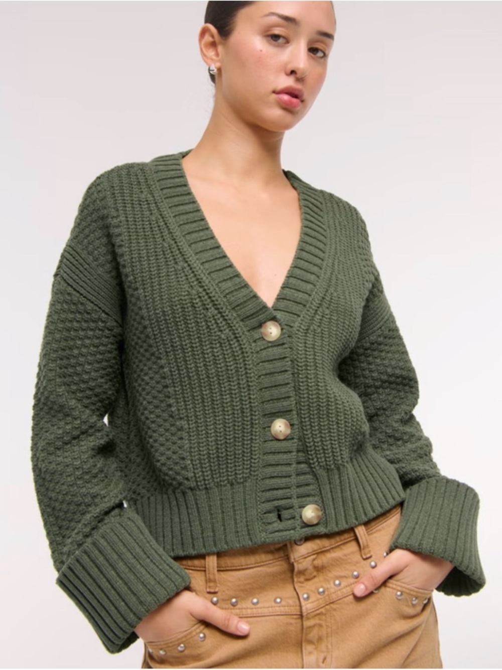 Abercrombie & Fitch Cameron Seed Stitch Cardigan | S | Stone Grey